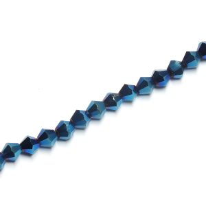 Strand of Approx 118 Faceted Glass Bicones Blue 4×4mm