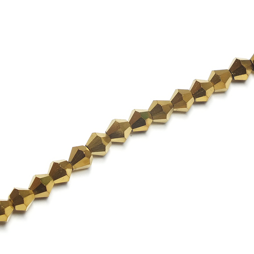 Strand of Approx 115 Gold Faceted Glass Bicones 4×4mm