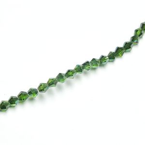Strand of Approx 100 Faceted Glass Bicones Green with Half Plating 3×3mm