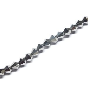 Strand of Approx 150 Faceted Glass Bicones Platinum Silver 3×3mm