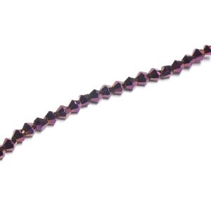 Strand Approx 100 3mm Faceted Glass Bi-Cones Purple Plated Effect