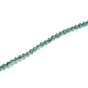 Strand of Approx 100 Faceted Glass Bicones Light Teal with Half Plating 3×3mm