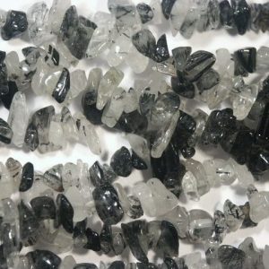 Strand Of Black Rutilated Quartz Chip Beads