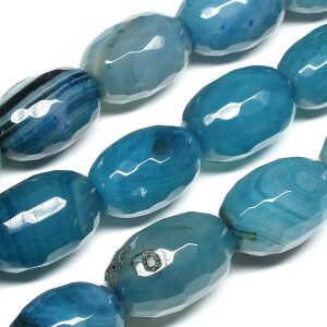 Dyed Blue Agate Faceted Rice Beads 28x18mm