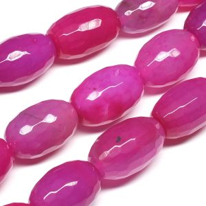 Dyed Deep Pink Agate Faceted Rice Beads 28x18 mm
