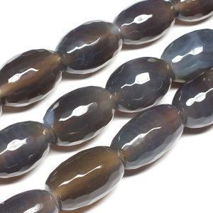 Grey Agate Faceted Rice Beads 28x18mm