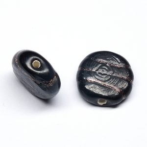 10 x Black Lampwork Coin Beads 15x6mm