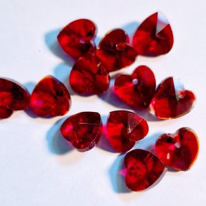 Glass Heart Beads, 10 x 10 x 5 mm, Dark Red, Sold Individually