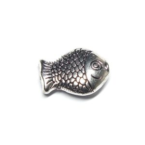 Tibetan Style Antique Silver Coloured Metal Fish Charm 14x11x4mm Hole 1mm
