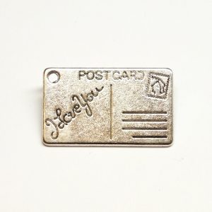 Antique Silver Coloured Metal Postcard Charm 25x16mm