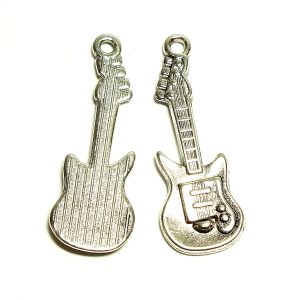 Silver Metal Guitar Charm 11x31x2mm