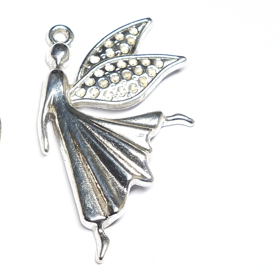 Tibetan Style Antique Silver Metal Fairy Charm 40x25x3mm