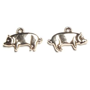 Light Gold Coloured Metal Pig Charm 12x19x2mm