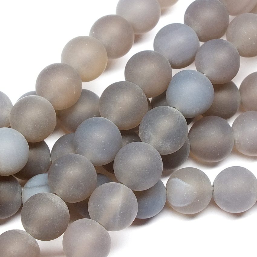 Grey Agate Frosted Rounds 12 mm - The Beadster
