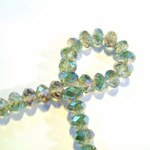 Strand 8x6mm Half Plated Green & Pink Faceted Rondelles