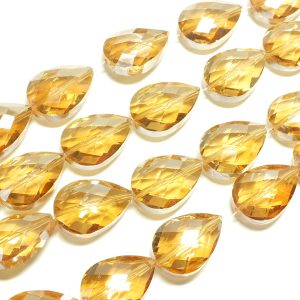 Faceted Amber Coloured AB Drop 17x24mm