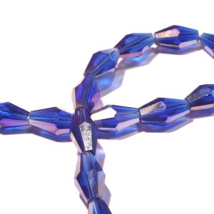 Strand of approx 50 Faceted Long Bicone Beads Blue AB 12x7mm