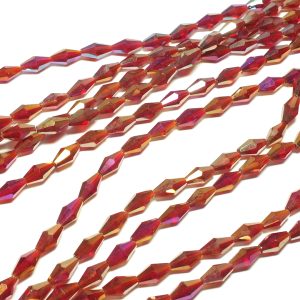 Strand of approx 50 Faceted Long Bicone Beads Deep Pink AB 12x7mm