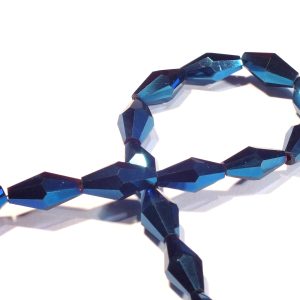 Strand of approx 50 Faceted Long Bicone Beads Metallic Blue 12x7mm