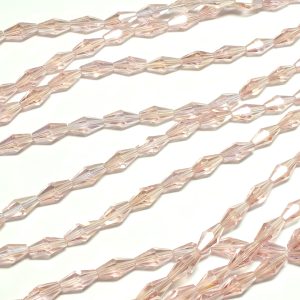 Strand of approx 50 Faceted Long Bicone Beads Pink AB 12x7mm