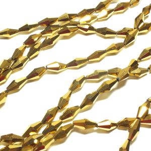 Strand of approx 35 Faceted Long Bicone Beads Metallic Gold 12x7mm