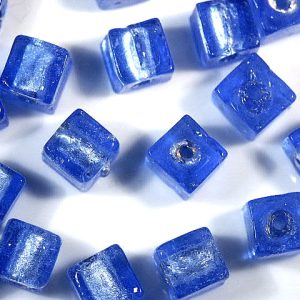 Bag of Blue Silver Foil Cube Beads 8x8mm