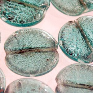 Aquamarine Silver Foil Large Coin Bead 34x30x7mm