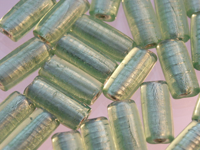 Light Green Silver Foil Ingot Bead 23x10x5mm