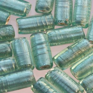 Aquamarine Silver Foil Ingot Bead 23x10x5mm