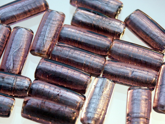Purple Silver Foil Ingot Bead 23x10x5mm