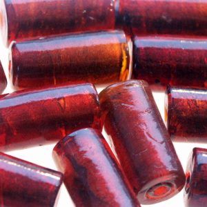 Dark Red Silver Foil Tube Bead 30x15mm