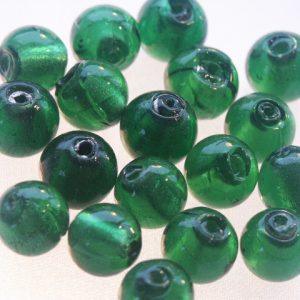 Bag of Dark Green Silver Foil Beads 16mm