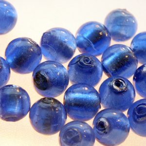 Bag of Deep Blue Silver Foil Beads 16mm