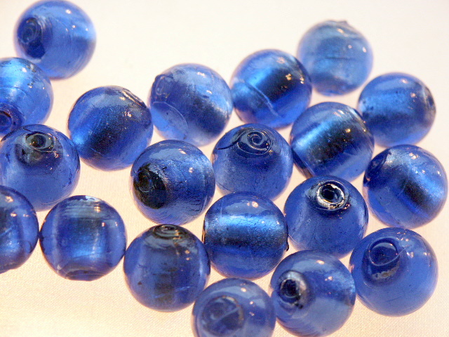 Bag of Deep Blue Silver Foil Beads 16mm
