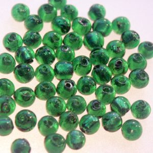 Bag of Dark Green Silver Foil Beads 8mm