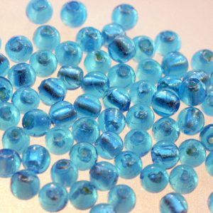 Bag of Mid Blue Silver Foil Beads 8mm