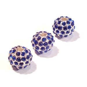 Pave 8mm Blue Crystal Round. Rhodium Plated