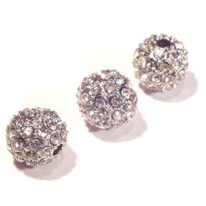 Pave 8mm Clear Crystal Round. Rhodium Plated