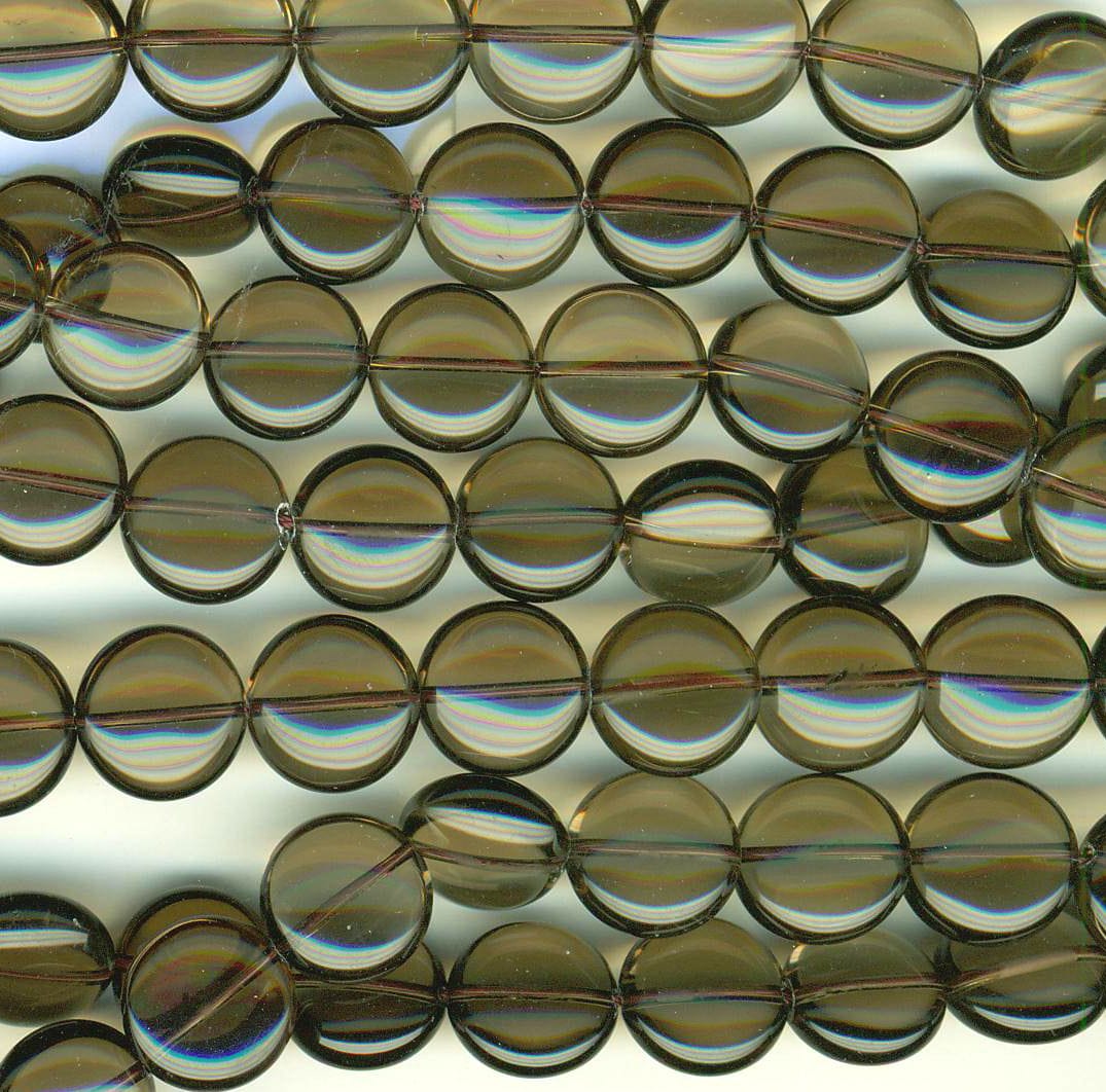 14mm Smoky Quartz Puffy Coin Beads, Strand