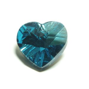 Deep Aqua Glass Faceted Heart Charm / Pendant 14x8mm
