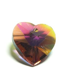 Deep Mulberry AB Finish Glass Faceted Heart Charm / Pendant 14x8mm