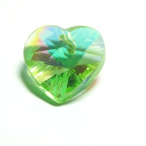 Light Green AB Finish Glass Faceted Heart Charm / Pendant 14x8mm