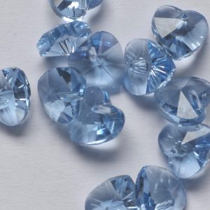 Glass Heart Beads, 10 x 10 x 5 mm, Light Sky Blue, Sold Individually