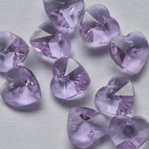Glass Heart Beads, 10 x 10 x 5 mm, Violet, Sold Individually