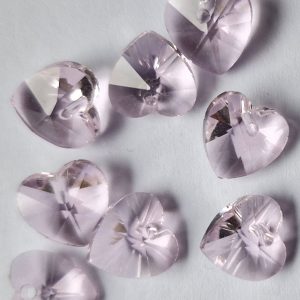 Glass Heart Beads, 10 x 10 x 5 mm, Pink, Sold Individually