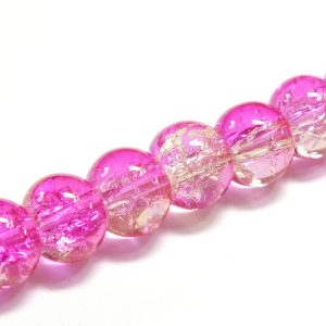 Strand of Approx 100 Crackle Glass Rounds Antique White & Pink 8mm