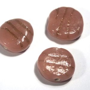 10 x Pink Lampwork Coin Beads 15x6mm