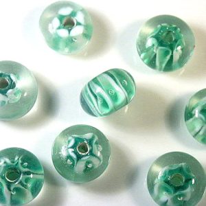 10 x Stripy Pale Green Lamp Beads 12x9mm