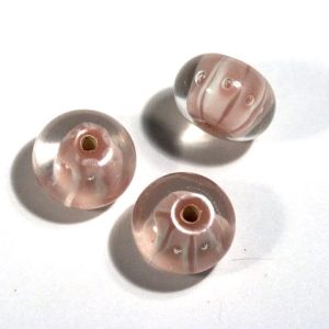 10 x Stripy Light Pink Lamp Beads 15x9mm