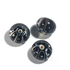 10 x Stripy Black Lamp Beads 15x9mm